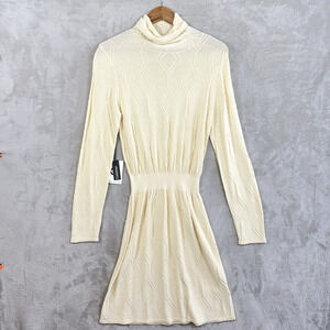 Callahan Turtleneck Sweater Dress Women's Small Cream Diamond Knit Quiet Luxury